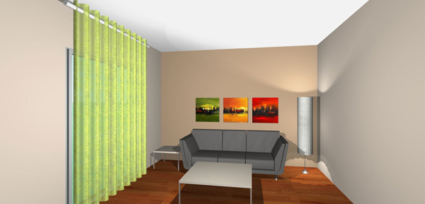 Τρίπτυχο έργων τέχνης σε χρωματική αρμονία με την κουρτίνα lime, χωρίς κορνίζα για πιο μοντέρνα εκδοχή Τρίπτυχο έργων τέχνης σε χρωματική αρμονία με την κουρτίνα lime, χωρίς κορνίζα για πιο μοντέρνα εκδοχή